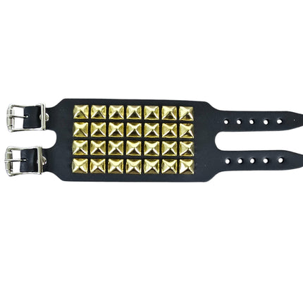 BC412  4 ROW PYRAMID STUDDED DOUBLE BUCKE CUFF BRACELET