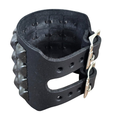 BC412  4 ROW PYRAMID STUDDED DOUBLE BUCKE CUFF BRACELET