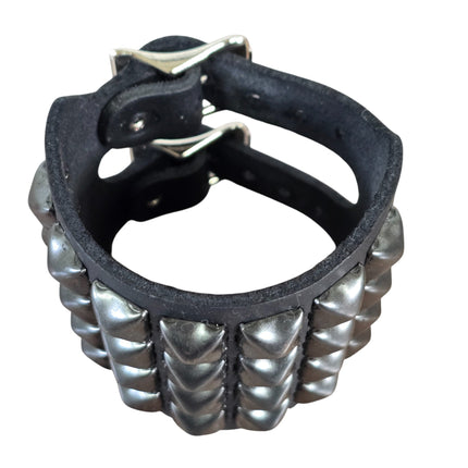 BC412  4 ROW PYRAMID STUDDED DOUBLE BUCKE CUFF BRACELET