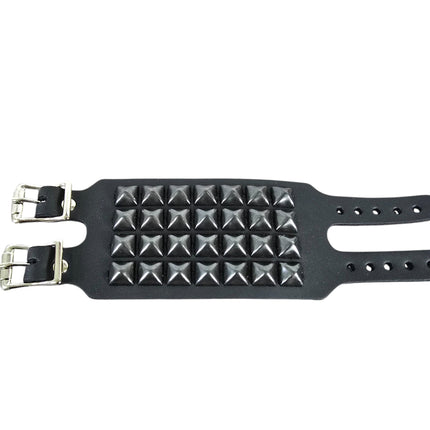 BC412  4 ROW PYRAMID STUDDED DOUBLE BUCKE CUFF BRACELET