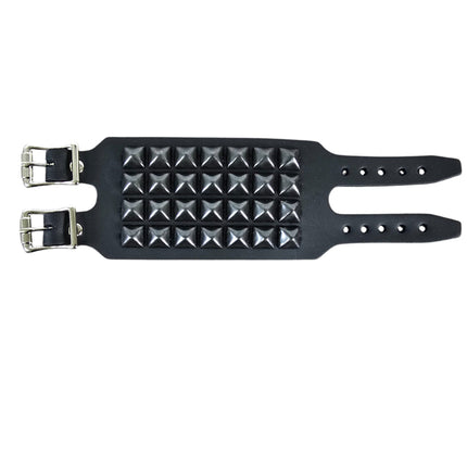 BC412  4 ROW PYRAMID STUDDED DOUBLE BUCKE CUFF BRACELET