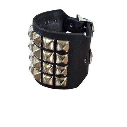 BC412  4 ROW PYRAMID STUDDED DOUBLE BUCKE CUFF BRACELET