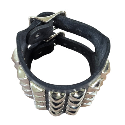 BC412  4 ROW PYRAMID STUDDED DOUBLE BUCKE CUFF BRACELET