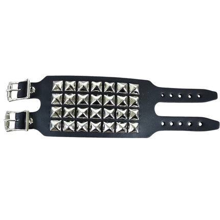 BC412  4 ROW PYRAMID STUDDED DOUBLE BUCKE CUFF BRACELET