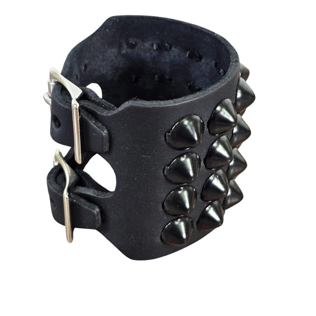 BC413 4 ROW 1/2" CONICAL   STUDDED DOUBLE BUCKE CUFF BRACELET