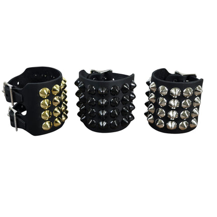 BC413 4 ROW 1/2" CONICAL   STUDDED DOUBLE BUCKE CUFF BRACELET