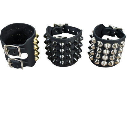 BC413 4 ROW 1/2" CONICAL   STUDDED DOUBLE BUCKE CUFF BRACELET