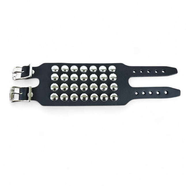 BC414 4 ROW 1/2" ROUND STUDDED DOUBLE BUCKE CUFF BRACELET