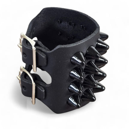 BC415  4 ROW UK77  STUDDED DOUBLE BUCKE CUFF BRACELET