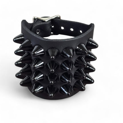 BC415  4 ROW UK77  STUDDED DOUBLE BUCKE CUFF BRACELET