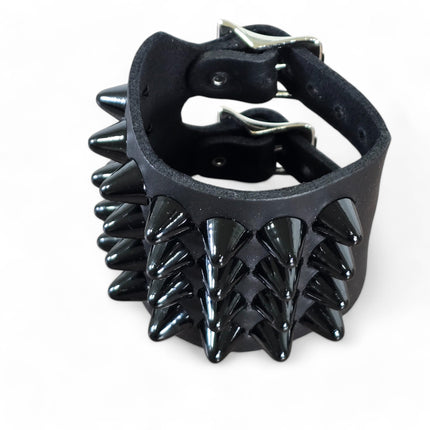 BC415  4 ROW UK77  STUDDED DOUBLE BUCKE CUFF BRACELET