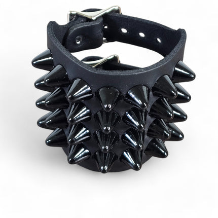 BC415  4 ROW UK77  STUDDED DOUBLE BUCKE CUFF BRACELET