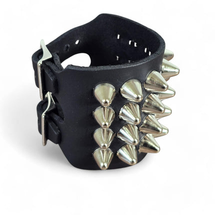BC415  4 ROW UK77  STUDDED DOUBLE BUCKE CUFF BRACELET