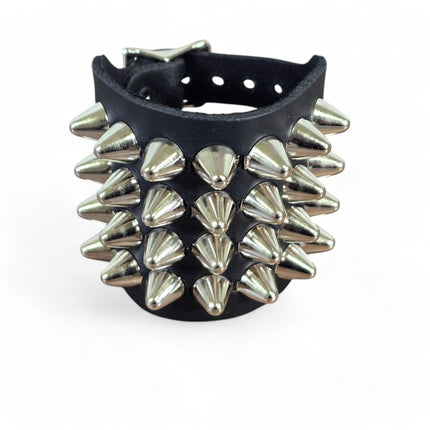 BC415  4 ROW UK77  STUDDED DOUBLE BUCKE CUFF BRACELET