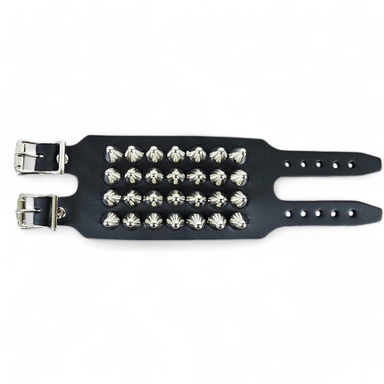BC415  4 ROW UK77  STUDDED DOUBLE BUCKE CUFF BRACELET