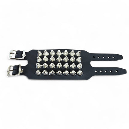 BC415  4 ROW UK77  STUDDED DOUBLE BUCKE CUFF BRACELET