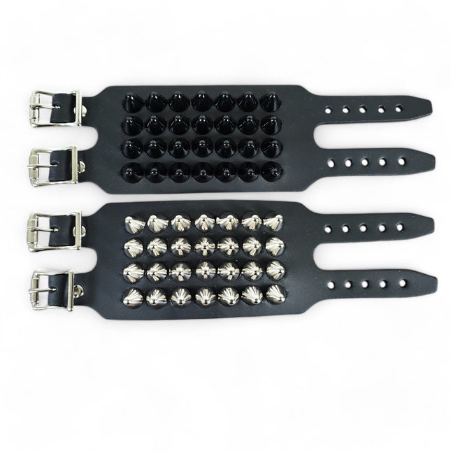 BC415  4 ROW UK77  STUDDED DOUBLE BUCKE CUFF BRACELET