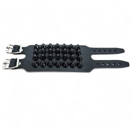 BC415  4 ROW UK77  STUDDED DOUBLE BUCKE CUFF BRACELET