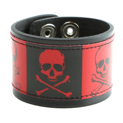BC442 SKULL PRINT GENUINE LEATHER BRACELET