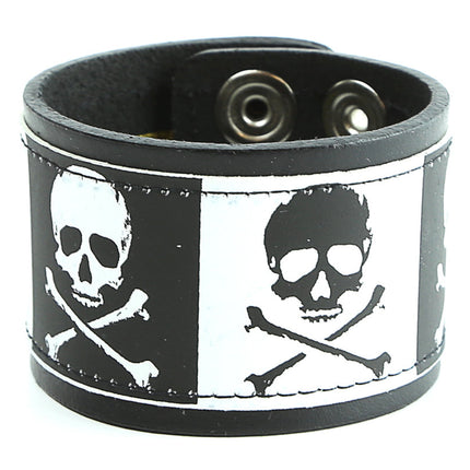 BC442 SKULL PRINT GENUINE LEATHER BRACELET