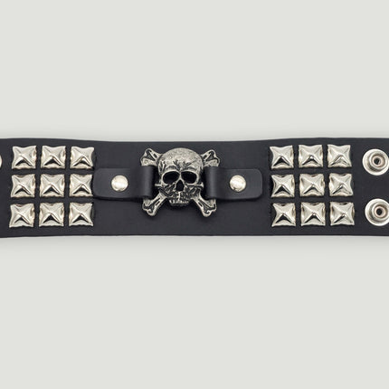 BC486PMD SKULL OR DEVIL SILVER STUDDED CUFF BRACELET