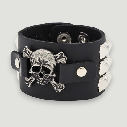 BC486PMD SKULL OR DEVIL SILVER STUDDED CUFF BRACELET