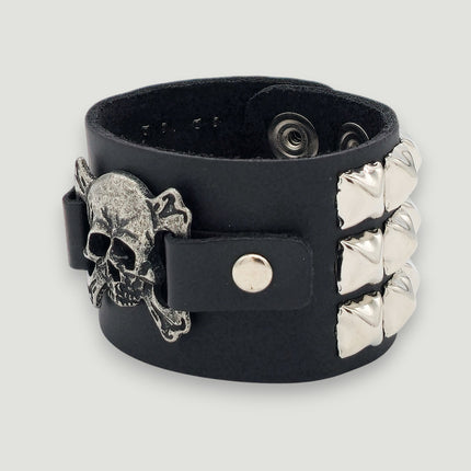BC486PMD SKULL OR DEVIL SILVER STUDDED CUFF BRACELET