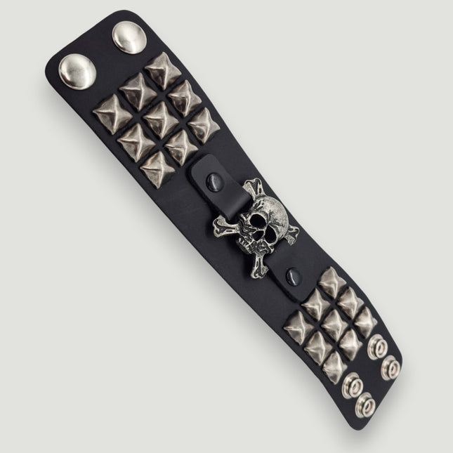 BC486ANTIQUE  SKULL OR DEVIL ANTIQUE SILVER STUDDED CUFF BRACELET
