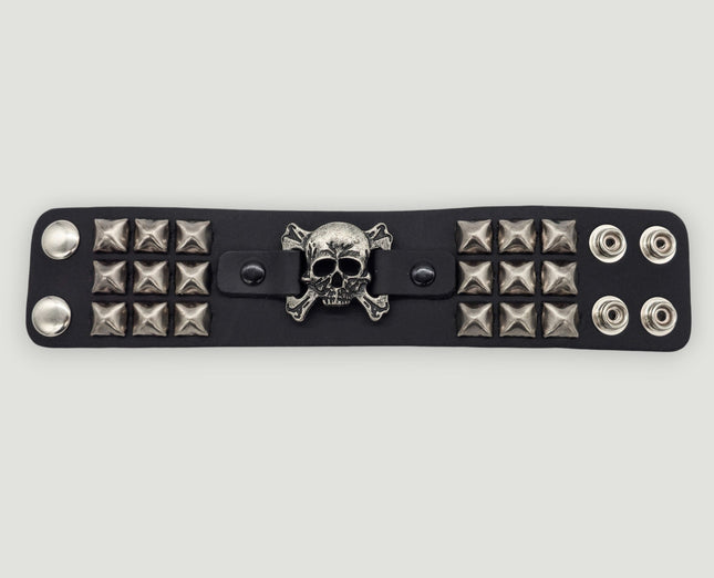 BC486ANTIQUE  SKULL OR DEVIL ANTIQUE SILVER STUDDED CUFF BRACELET
