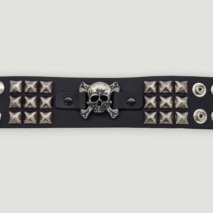 BC486ANTIQUE  SKULL OR DEVIL ANTIQUE SILVER STUDDED CUFF BRACELET