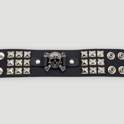 BC486ANTIQUE  SKULL OR DEVIL ANTIQUE SILVER STUDDED CUFF BRACELET