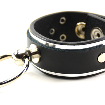 BC805MET LARGE RING HOLDER STRAPPED METAL PLATE LEATHER BRACELET