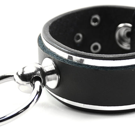 BC805MET LARGE RING HOLDER STRAPPED METAL PLATE LEATHER BRACELET
