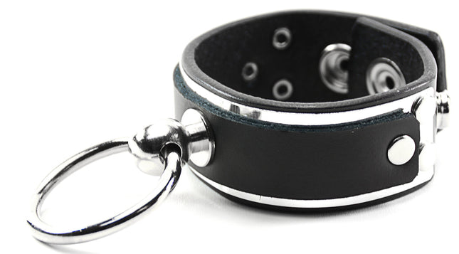BC805MET LARGE RING HOLDER STRAPPED METAL PLATE LEATHER BRACELET