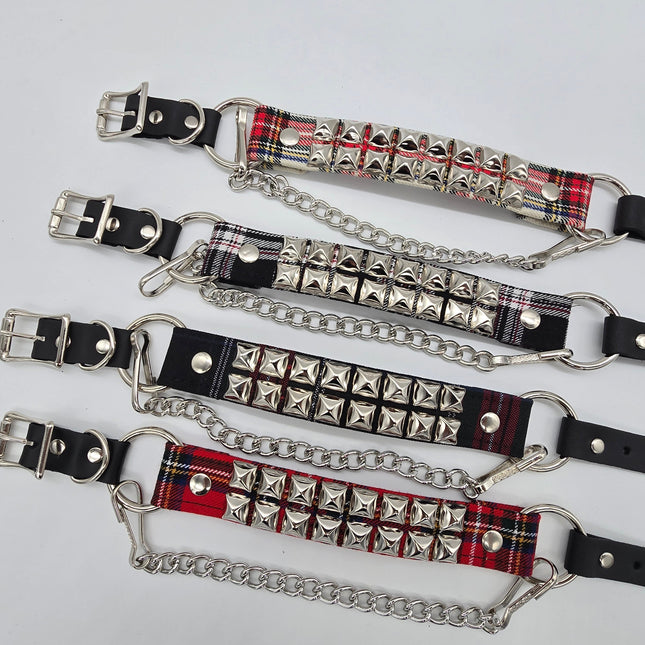 BS146PLAID DOUBLE STUDDED BOOTSTRAP PLAID FABRIC WITH LEATHER HEAD AND TAIL