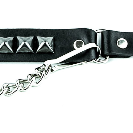 BS147  SINGLE ROW PYRAMID STUDDED GENUINE LEATHER BOOTHSTRAP