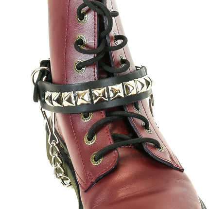 BS147  SINGLE ROW PYRAMID STUDDED GENUINE LEATHER BOOTHSTRAP