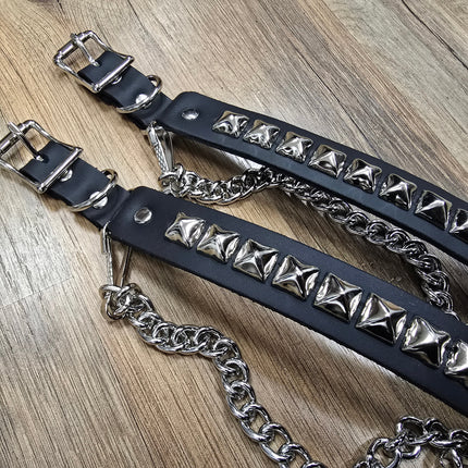 BS147  SINGLE ROW PYRAMID STUDDED GENUINE LEATHER BOOTHSTRAP