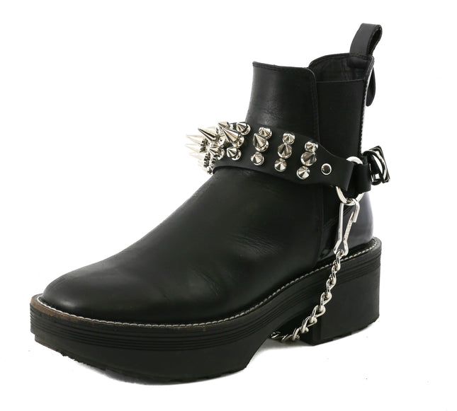 BS221R  THREE ROW SPIKE RING BOOT STRAP