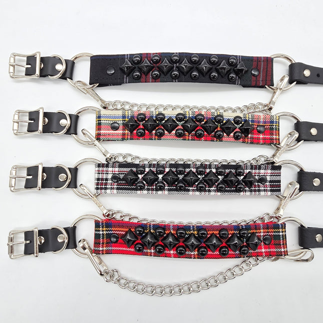 BS262 BLACK STUUDED PLAID DOUBLE STUDDED BOOTSTRAP PLAID FABRIC