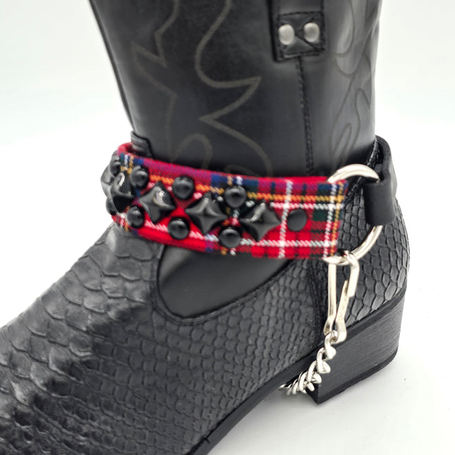 BS262 BLACK STUUDED PLAID DOUBLE STUDDED BOOTSTRAP PLAID FABRIC
