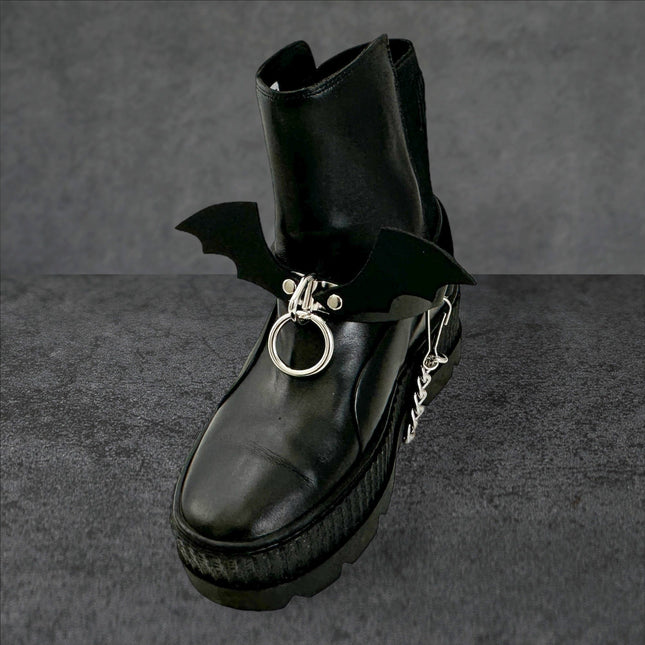 BS342 BAT WING  BONDAGE RING BOOTSTRAP OVER LEATHER