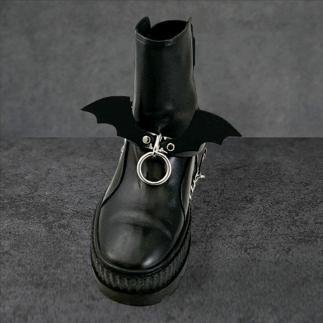 BS342 BAT WING  BONDAGE RING BOOTSTRAP OVER LEATHER