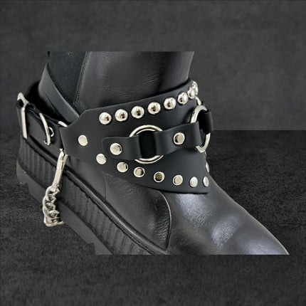 BS343  3 RING  BONDAGE STYLE  BOOTSTRAP OVER LEATHER