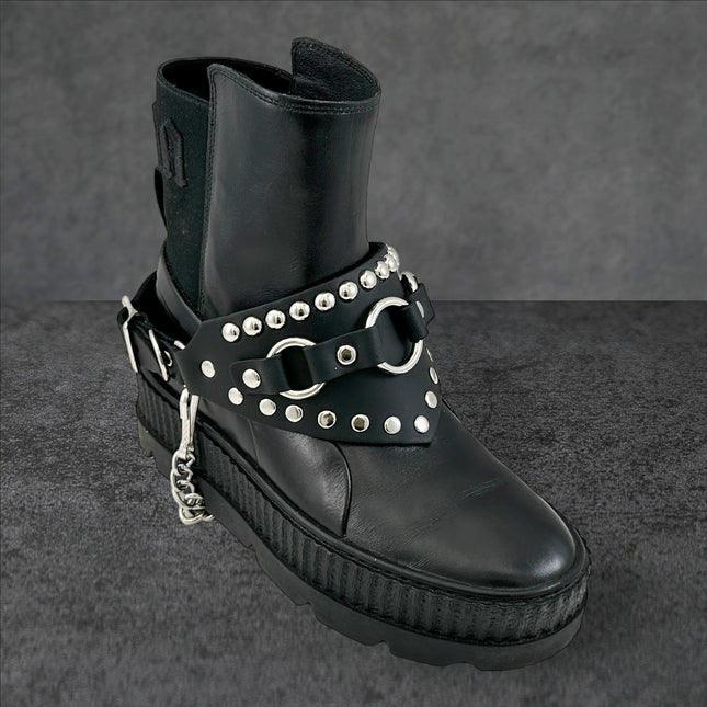 BS343  3 RING  BONDAGE STYLE  BOOTSTRAP OVER LEATHER