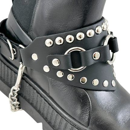 BS343  3 RING  BONDAGE STYLE  BOOTSTRAP OVER LEATHER