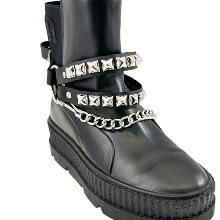 BS362 PYRAMID  STUDDED  DOUBLE STRAP  BOOTSTRAP LEATHER