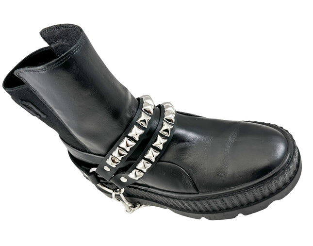 BS362 PYRAMID  STUDDED  DOUBLE STRAP  BOOTSTRAP LEATHER