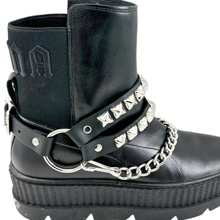 BS362 PYRAMID  STUDDED  DOUBLE STRAP  BOOTSTRAP LEATHER