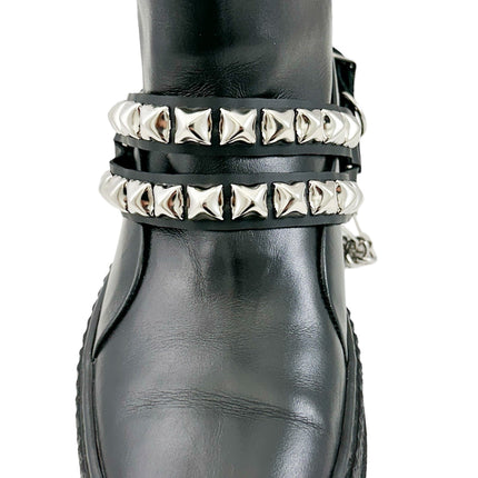 BS362 PYRAMID  STUDDED  DOUBLE STRAP  BOOTSTRAP LEATHER